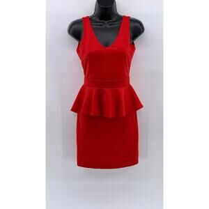 CHARLOTTE RUSSE Women's Red V-Neck Sleeveless Ruffle Bodycon Mini Dress SZ S
